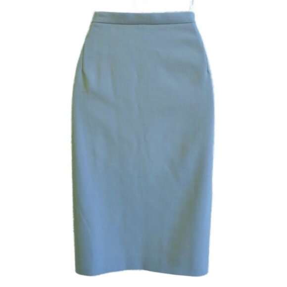 WooL Ted Baker Endurance Skirt Steel Blue Side Zip Lined Slit Career Italy 3 8 M - Picture 3 of 9